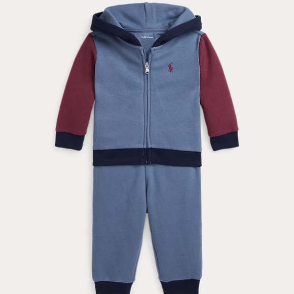 Ralph Lauren Baby long sleeve colorblock fleece Hoodie and pants SetNwt